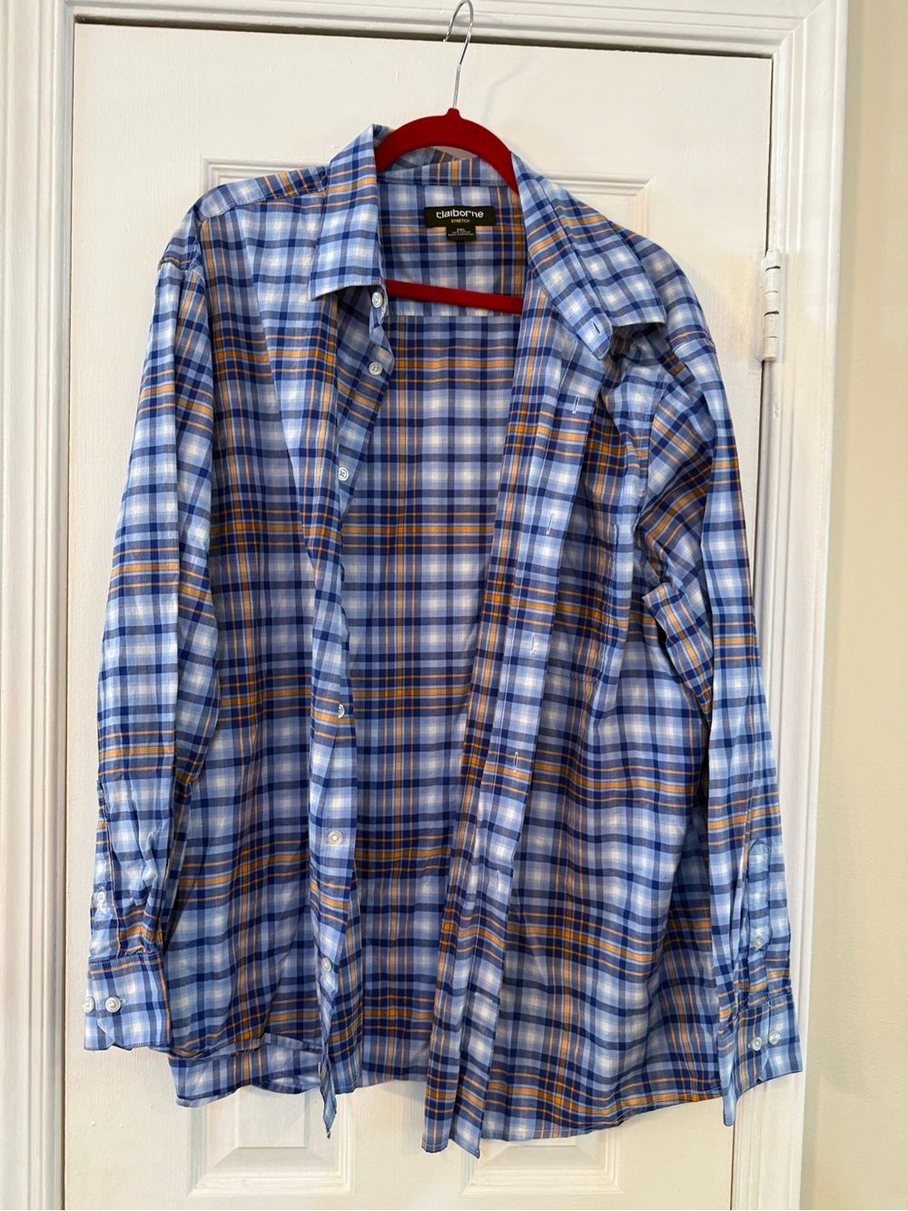 Claiborne Blue and Orange Plaid Long-Sleeve Button-Down Shirt